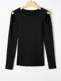 Ribbed Knit Cold Shoulder Sweater - Velora Luxury Fashion