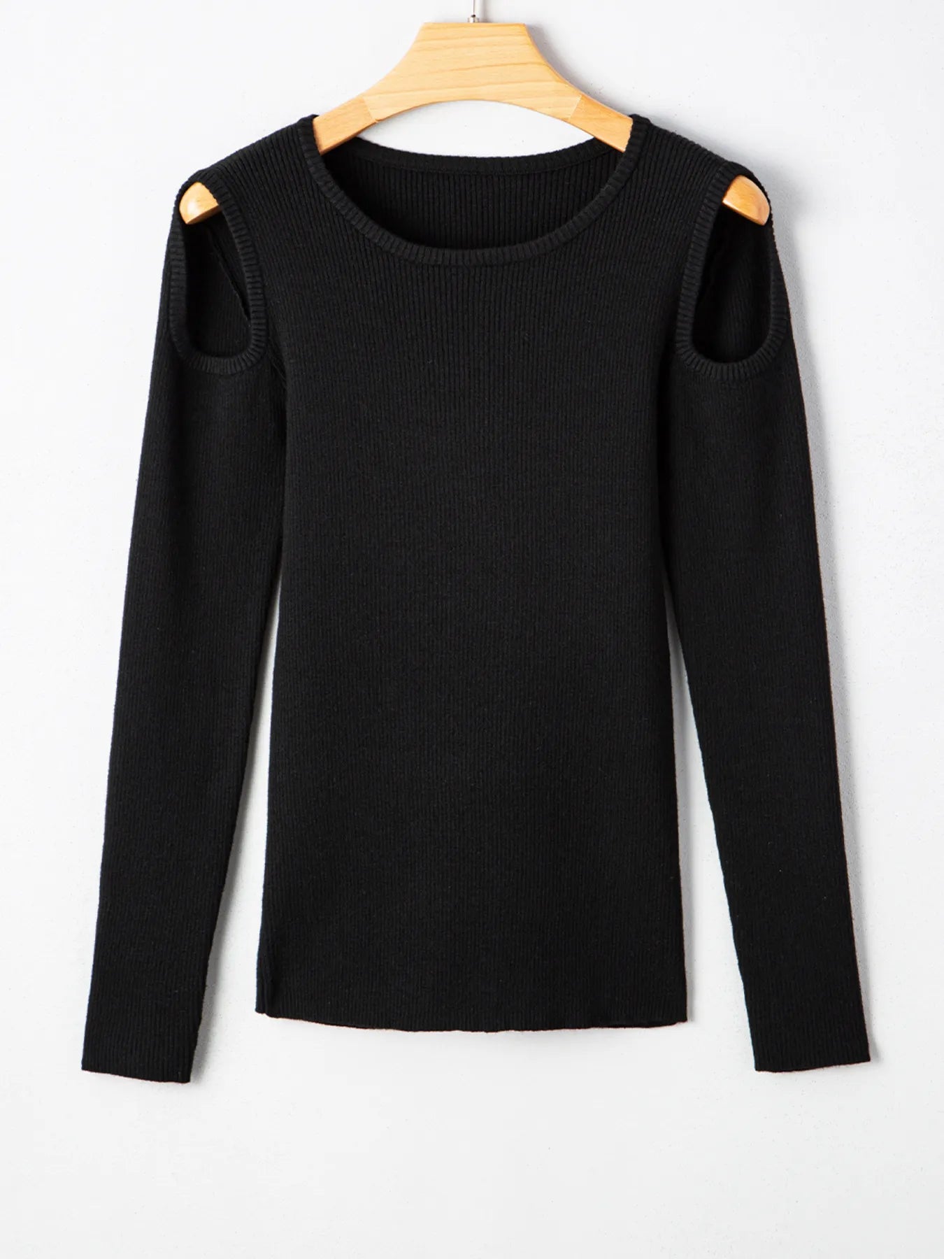 Ribbed Knit Cold Shoulder Sweater - Velora Luxury Fashion