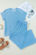 Ribbed Knit Round Neck Top and Pants Casual Set - Velora Luxury Fashion