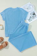 Ribbed Knit Round Neck Top and Pants Casual Set - Velora Luxury Fashion