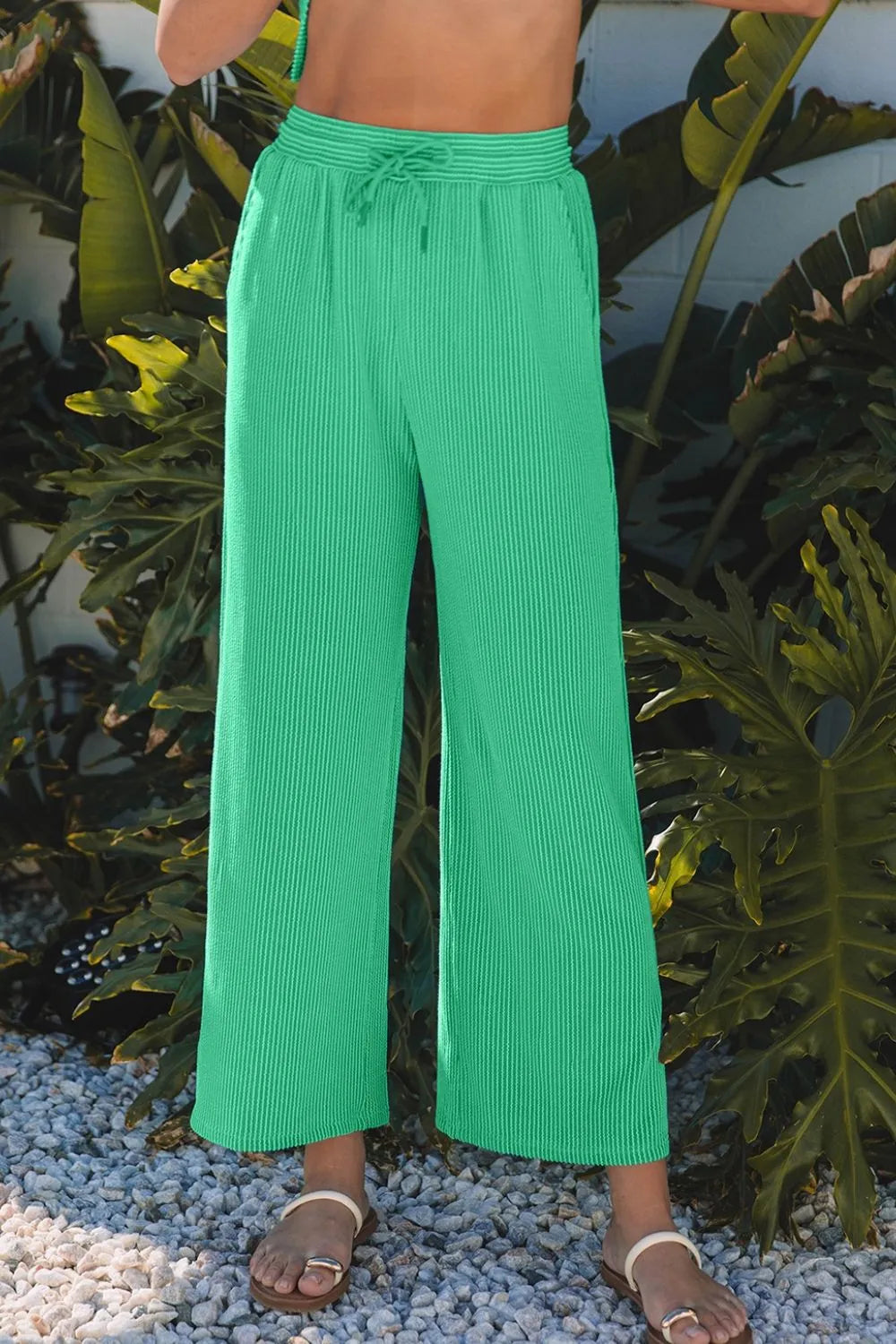 Ribbed Knit Round Neck Top and Pants Casual Set - Velora Luxury Fashion