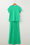 Ribbed Knit Round Neck Top and Pants Casual Set - Velora Luxury Fashion