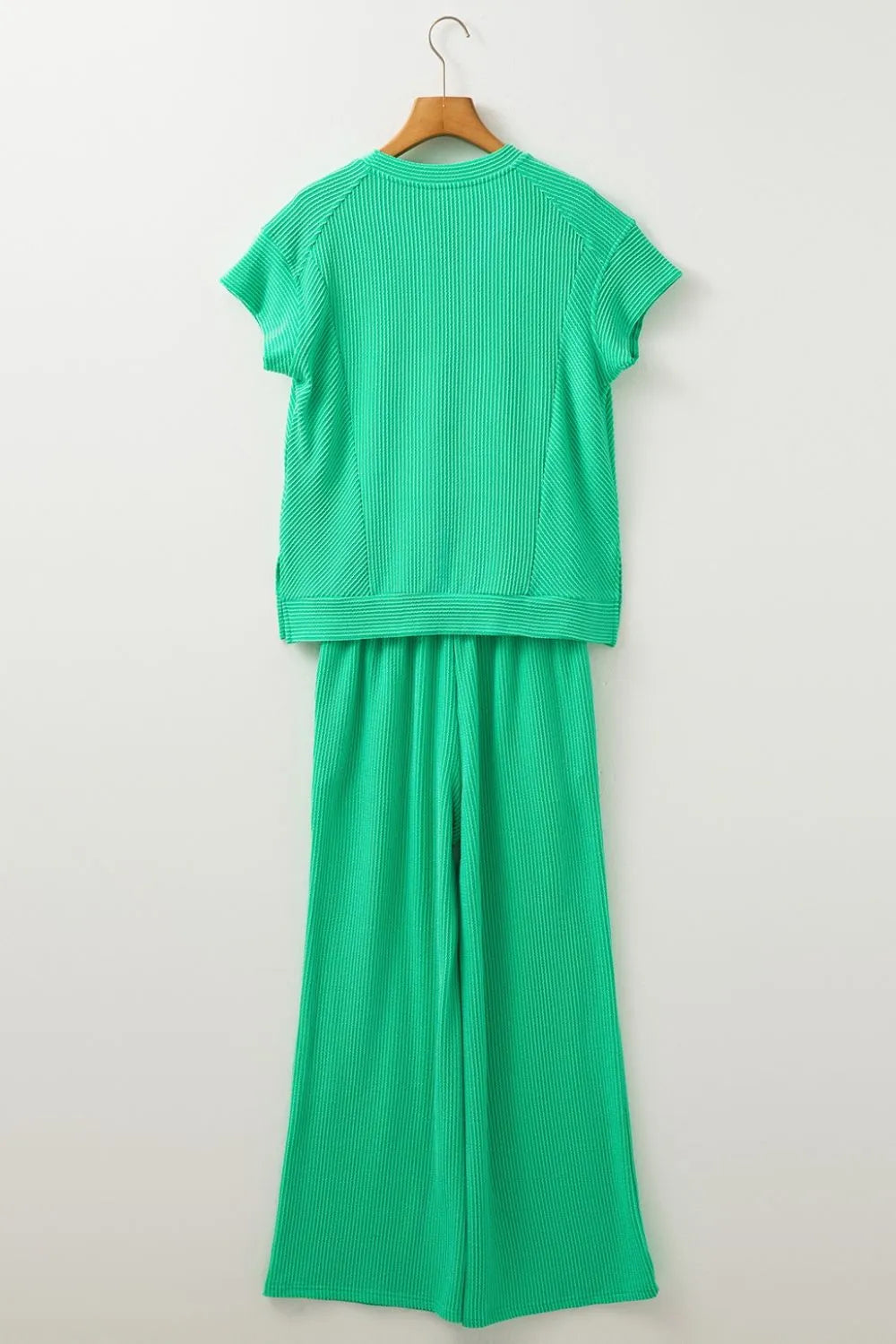 Ribbed Knit Round Neck Top and Pants Casual Set - Velora Luxury Fashion