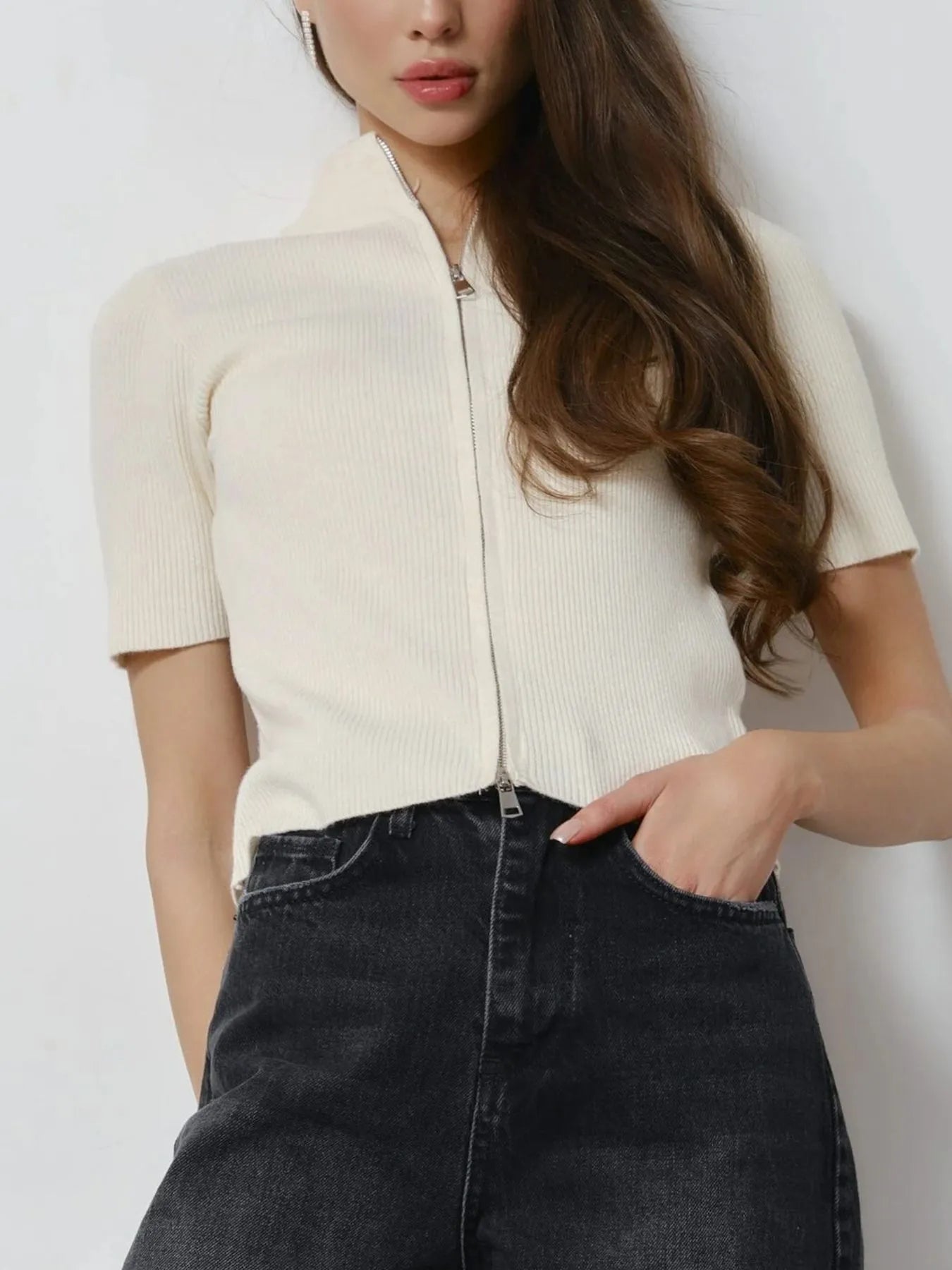 Ribbed Zip-Up Cardigan - Velora Luxury Fashion