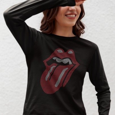 Rolling Stones Tongue Rhinestone Shirt – Iconic Lips & Tongue Sparkle Bling Tee | Bling Dazzel