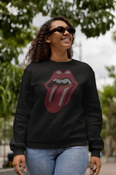 Rolling Stones Tongue Rhinestone Shirt – Iconic Lips & Tongue Sparkle Bling Tee | Bling Dazzel