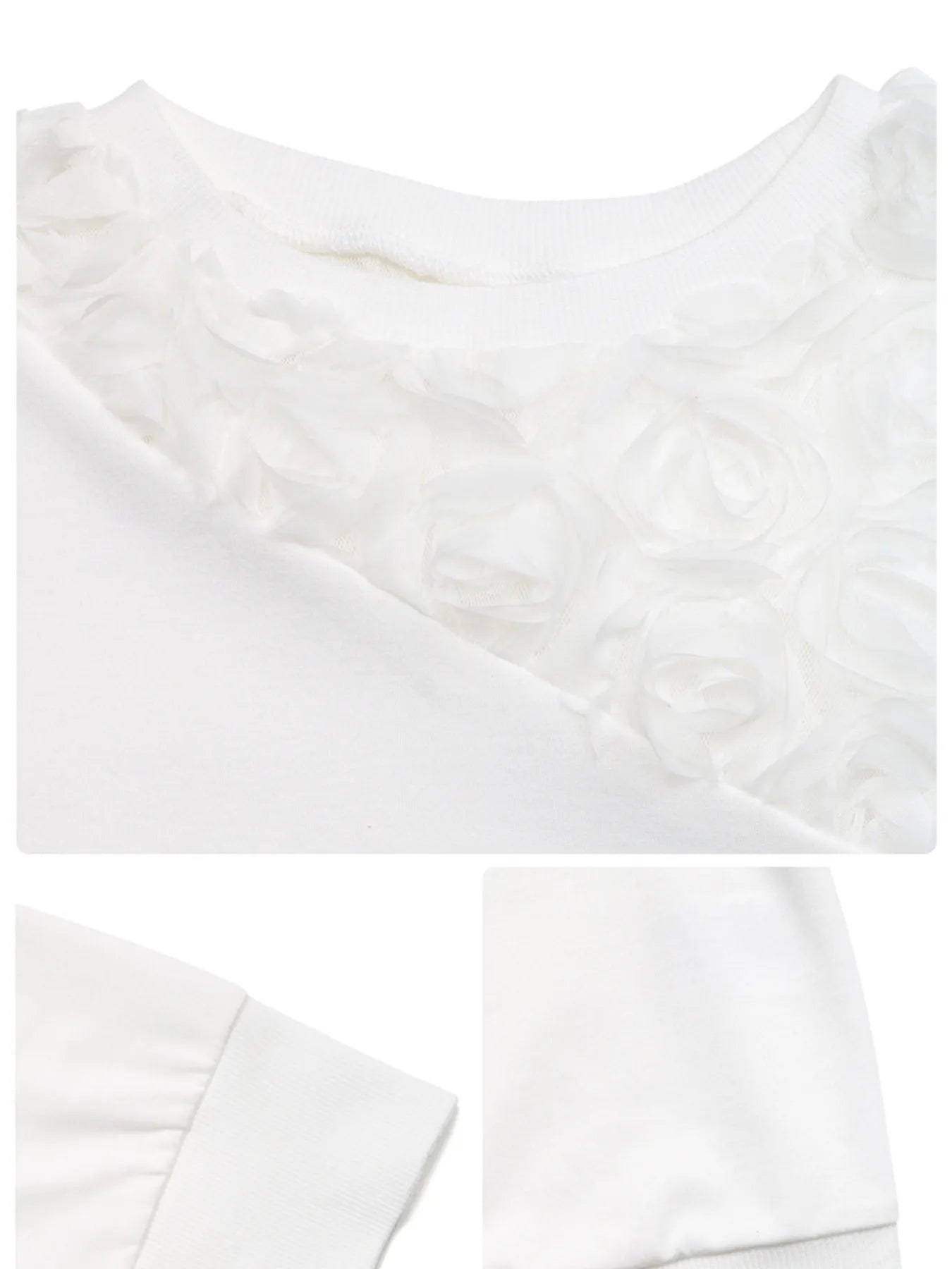 Rose Embroidered Long Sleeve Sweatshirt - Velora Luxury Fashion