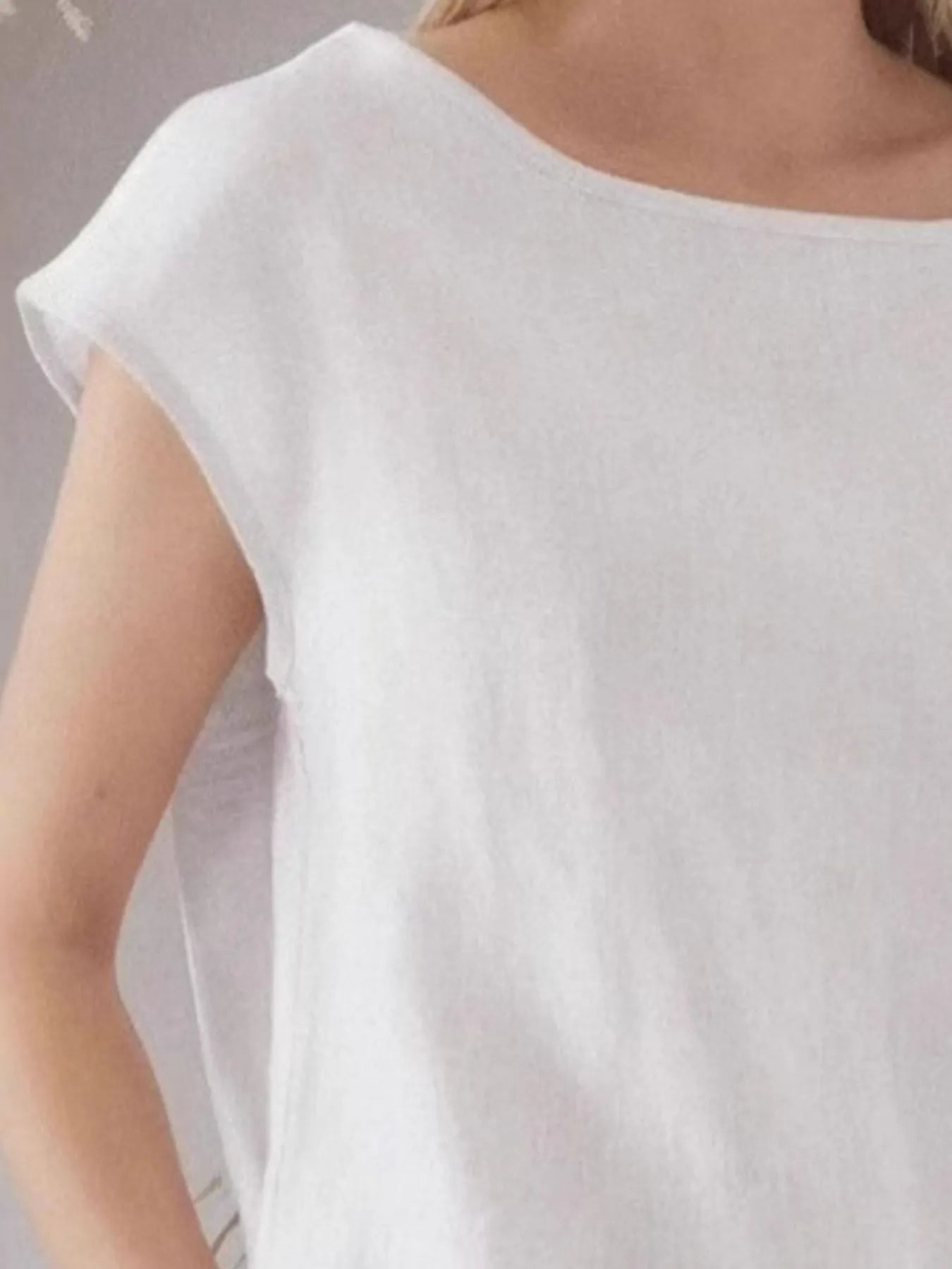 Round Neck Cap Sleeve Blouse - Velora Luxury Fashion