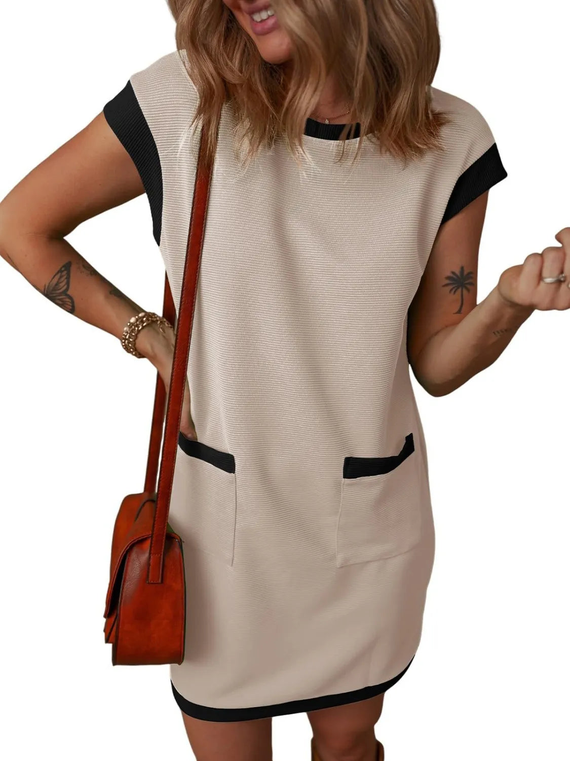 Round Neck Cap Sleeve Mini Dress - Velora Luxury Fashion