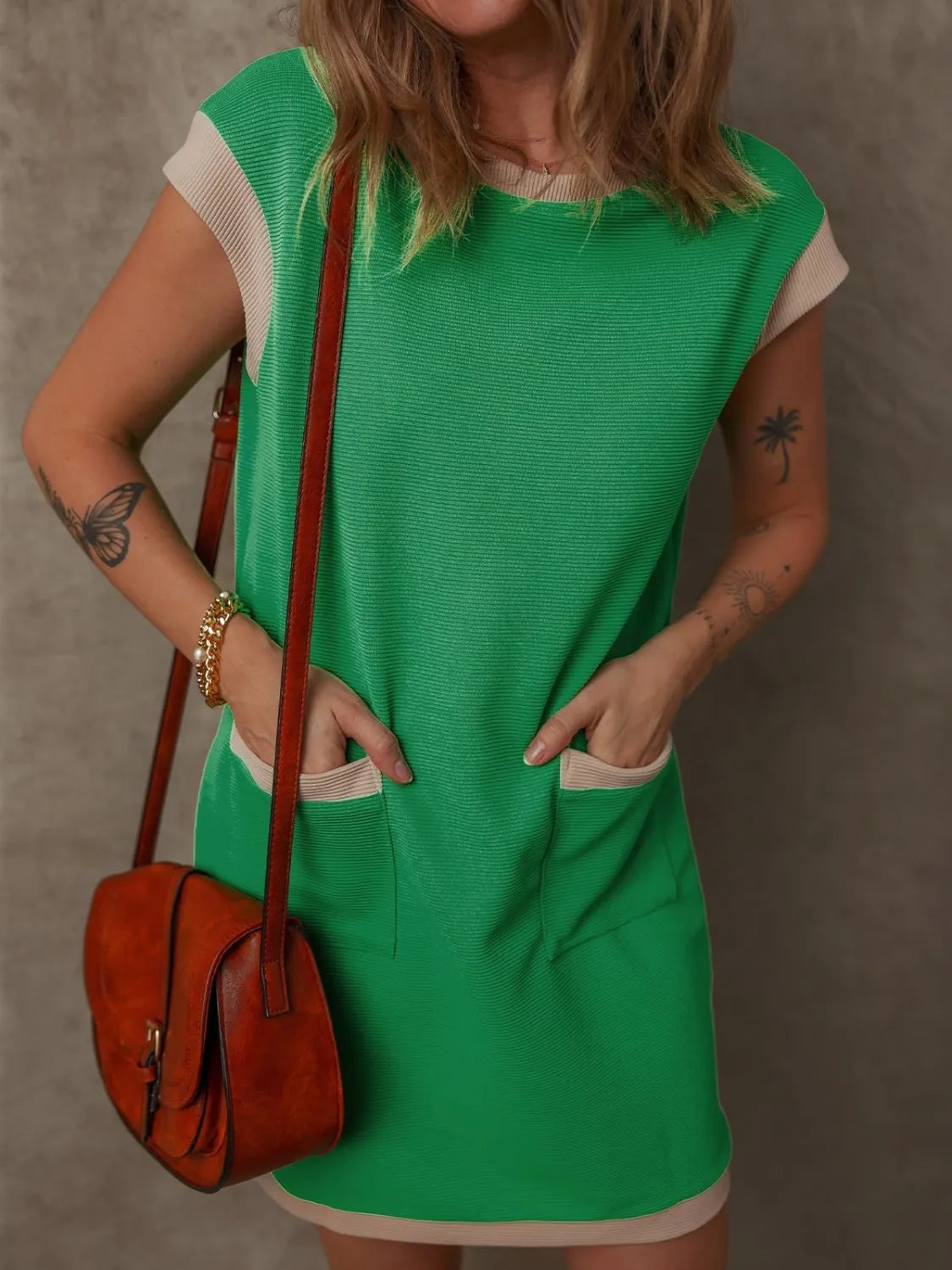 Round Neck Cap Sleeve Mini Dress - Velora Luxury Fashion