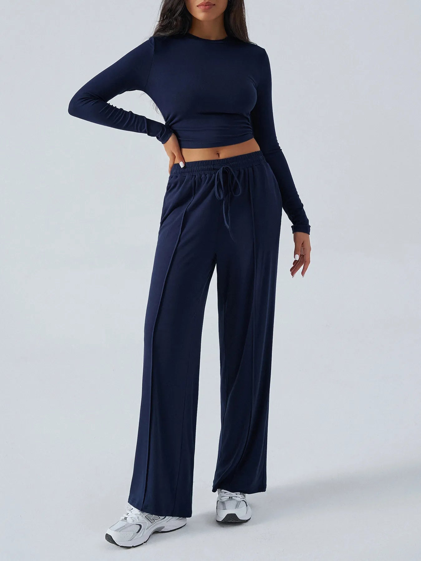 Round Neck Long Sleeve Top and Pants Set - Velora Luxury Fashion