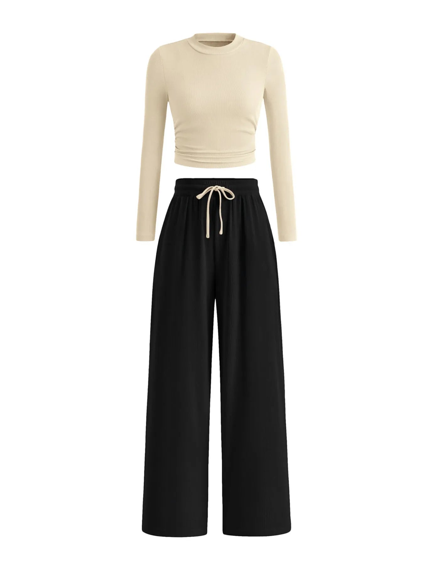 Round Neck Long Sleeve Top and Pants Set - Velora Luxury Fashion