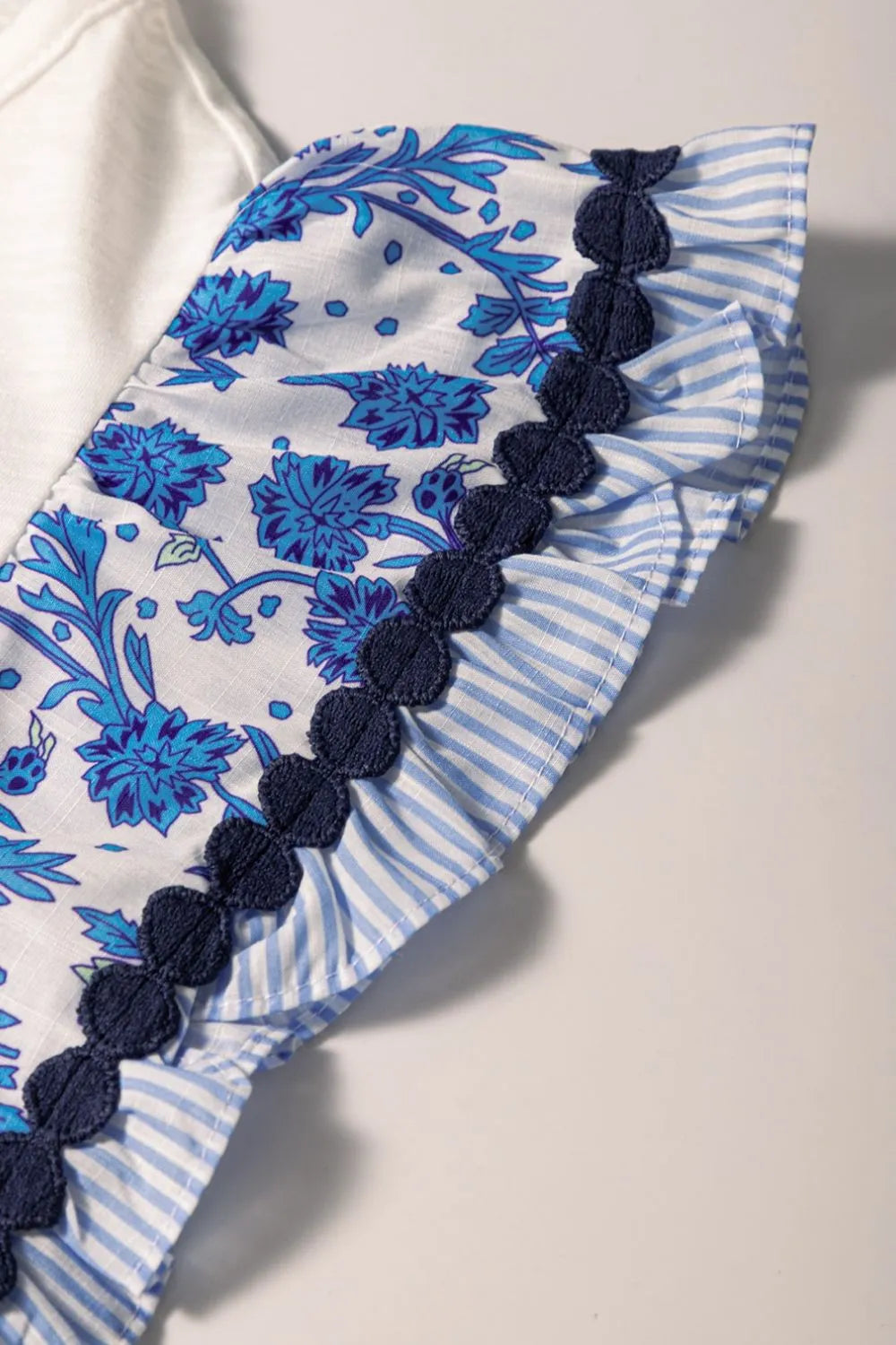 Round Neck Printed Ruffled Cap Sleeve Blouse - Velora Luxury Fashion