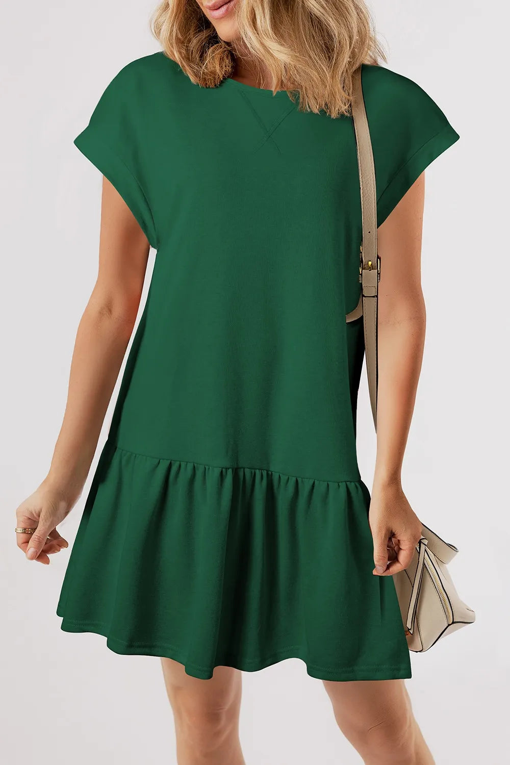 Round Neck Short Sleeve Mini Dress - Velora Luxury Fashion