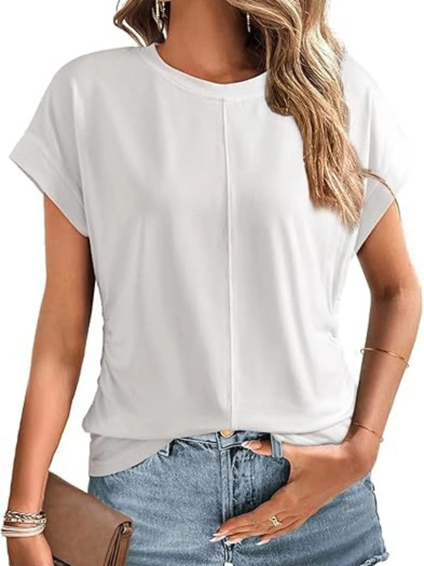 Round Neck Short Sleeve T-Shirt - Velora Luxury Fashion