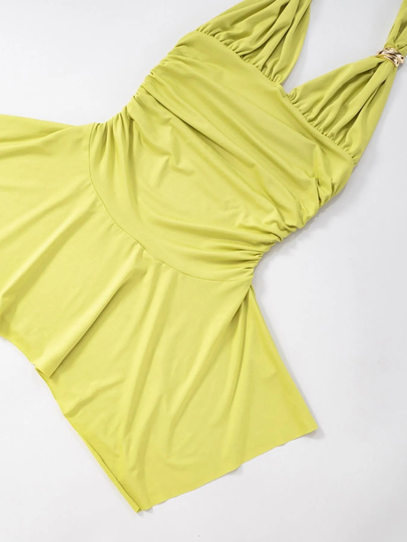 Ruched Halter Neck Bodycon Mini Dress - Velora Luxury Fashion