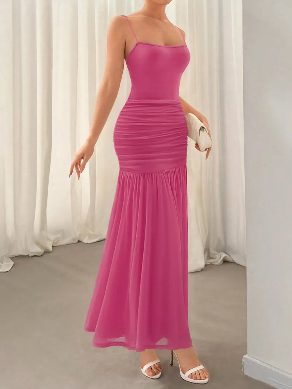 Ruched Maxi Cami Dress - Velora Luxury Fashion