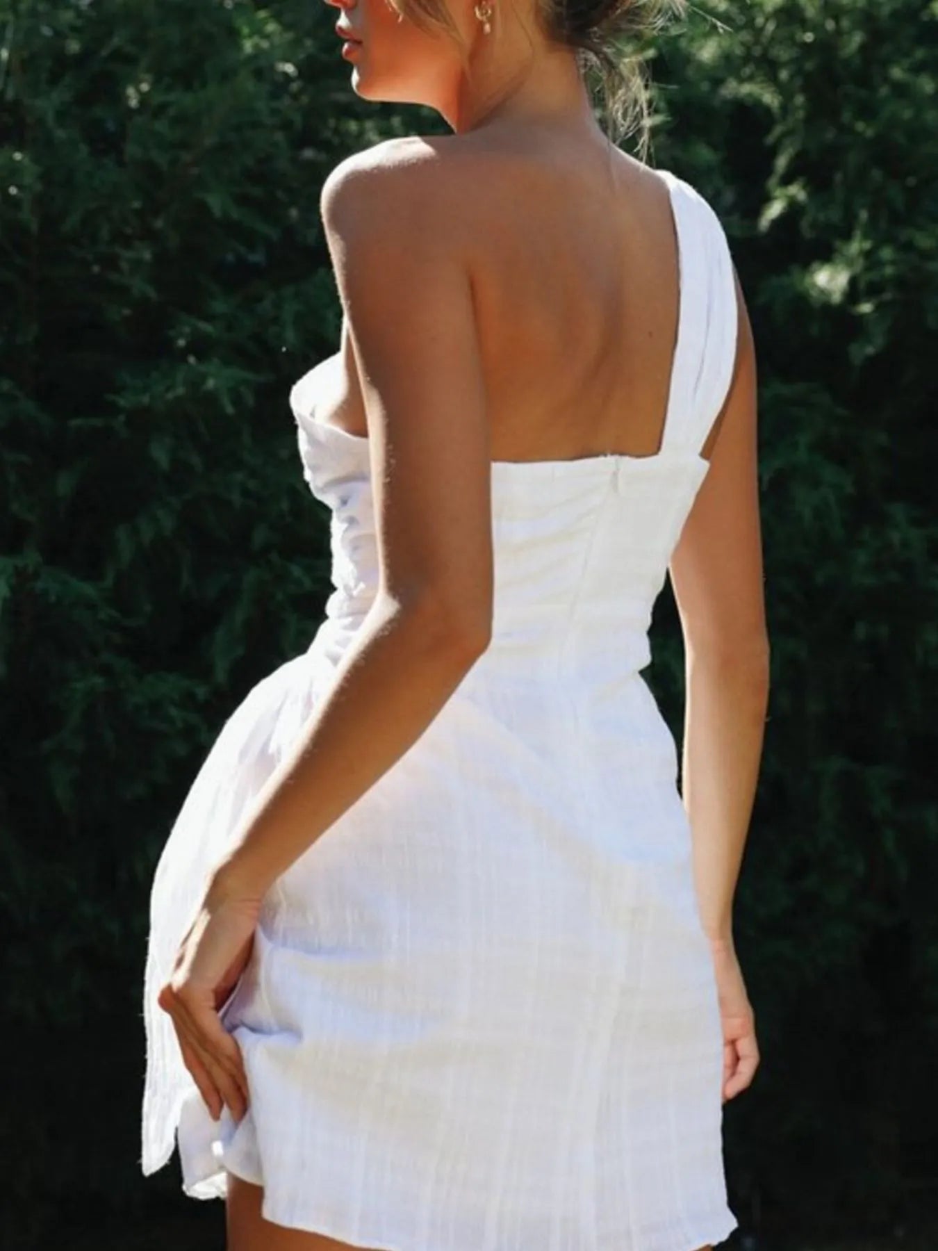 Ruched One-Shoulder Mini Dress - Velora Luxury Fashion