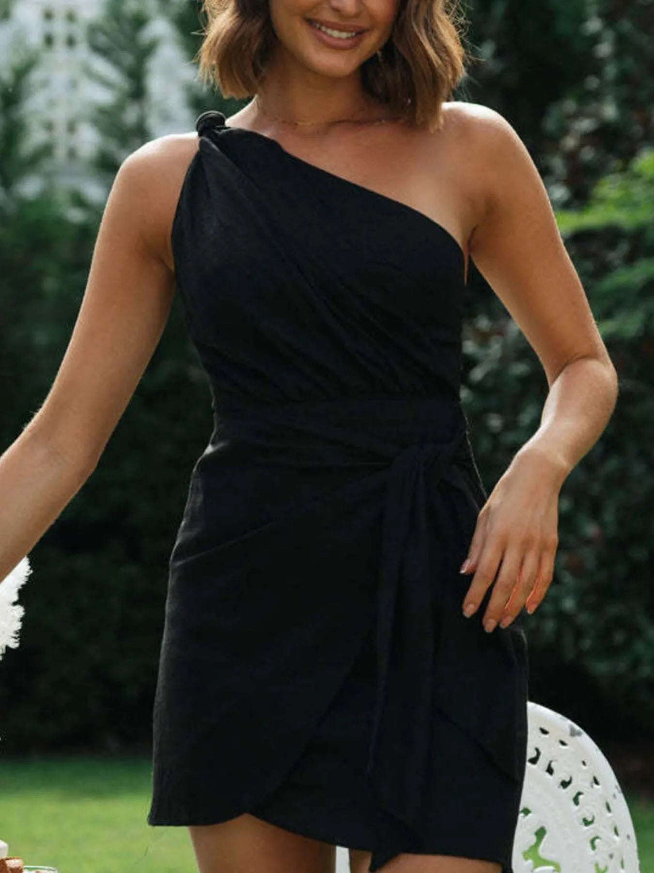 Ruched One-Shoulder Mini Dress - Velora Luxury Fashion