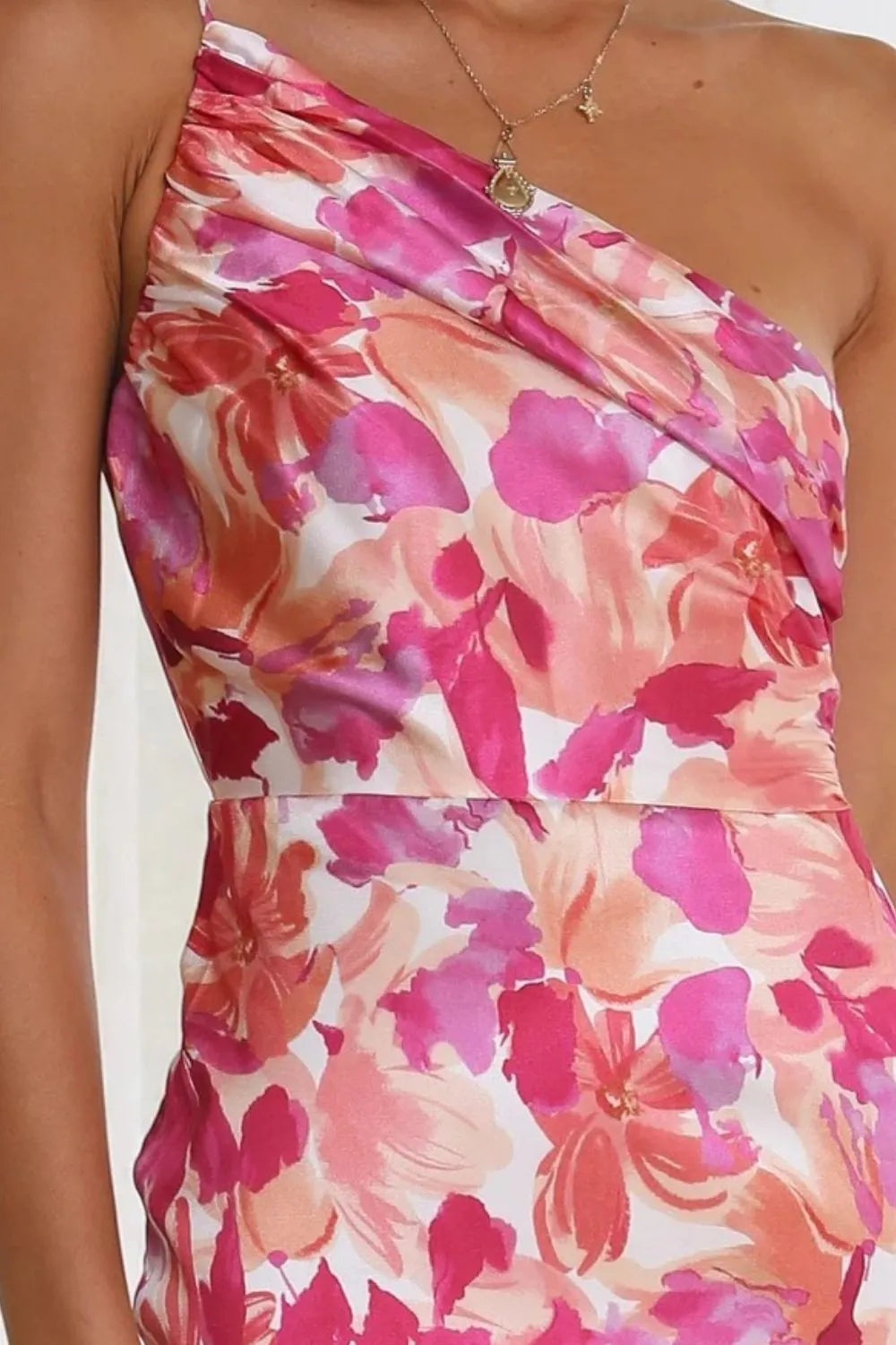 Ruched Printed Single Shoulder Midi Dress - Velora Luxury Fashion