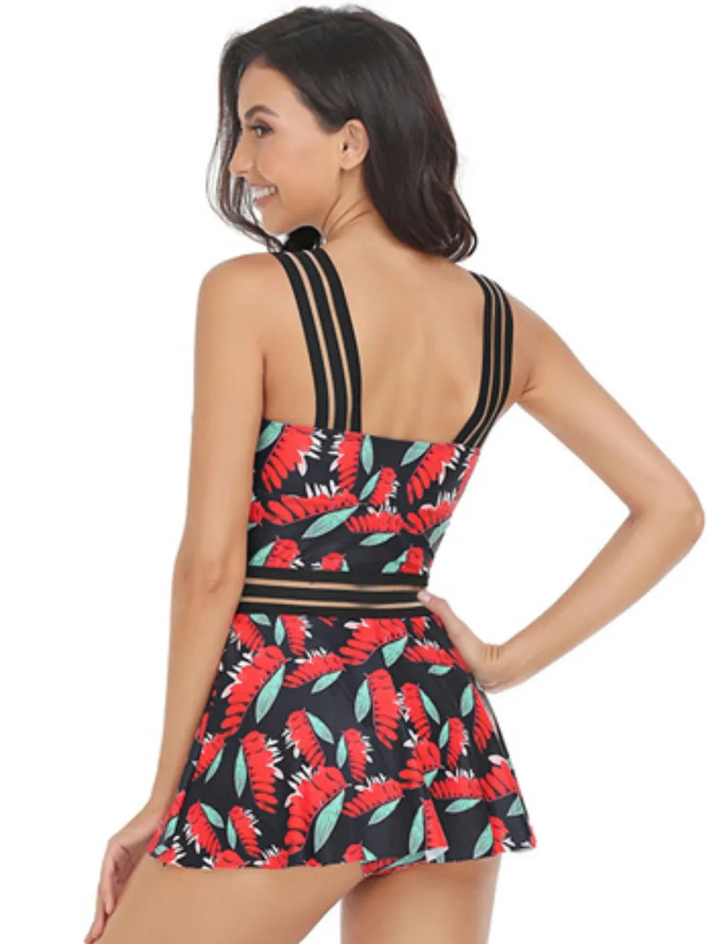 Ruched Printed Sweetheart Neck Two-Piece Swim Set - Velora Luxury Fashion