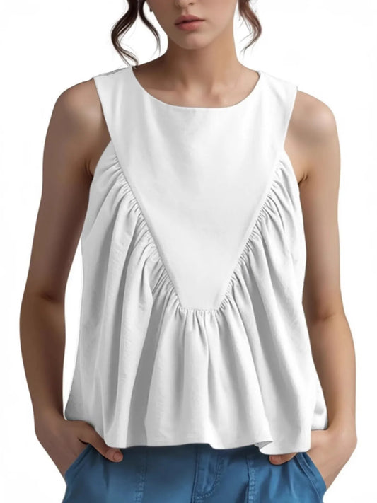 Ruched Round Neck Tank Top - Velora Luxury Fashion