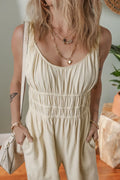 Ruched Sleeveless Wide Leg Jumpsuit - Velora Luxury Fashion