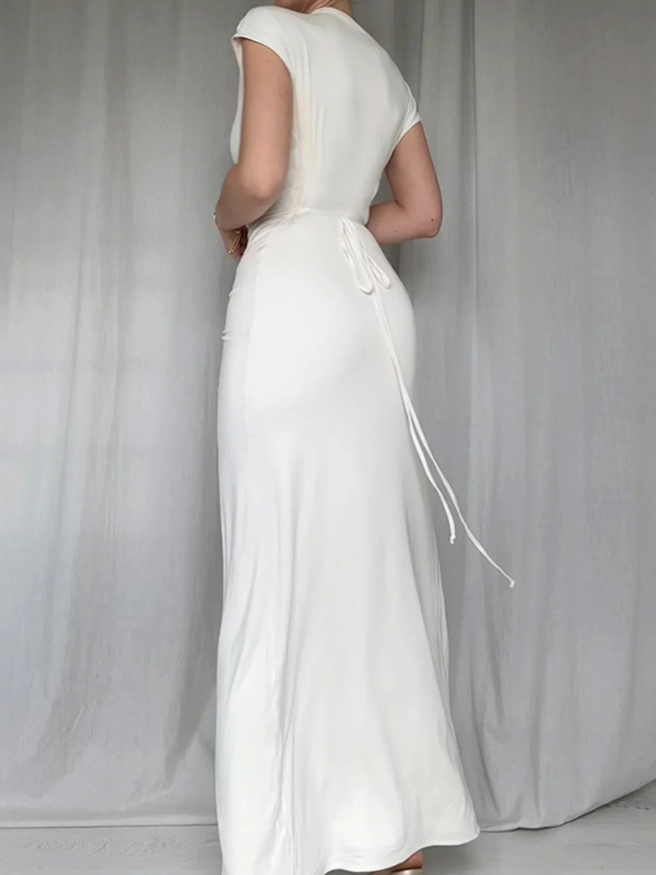 Ruched Slit Cap Sleeve Maxi Dress - Velora Luxury Fashion