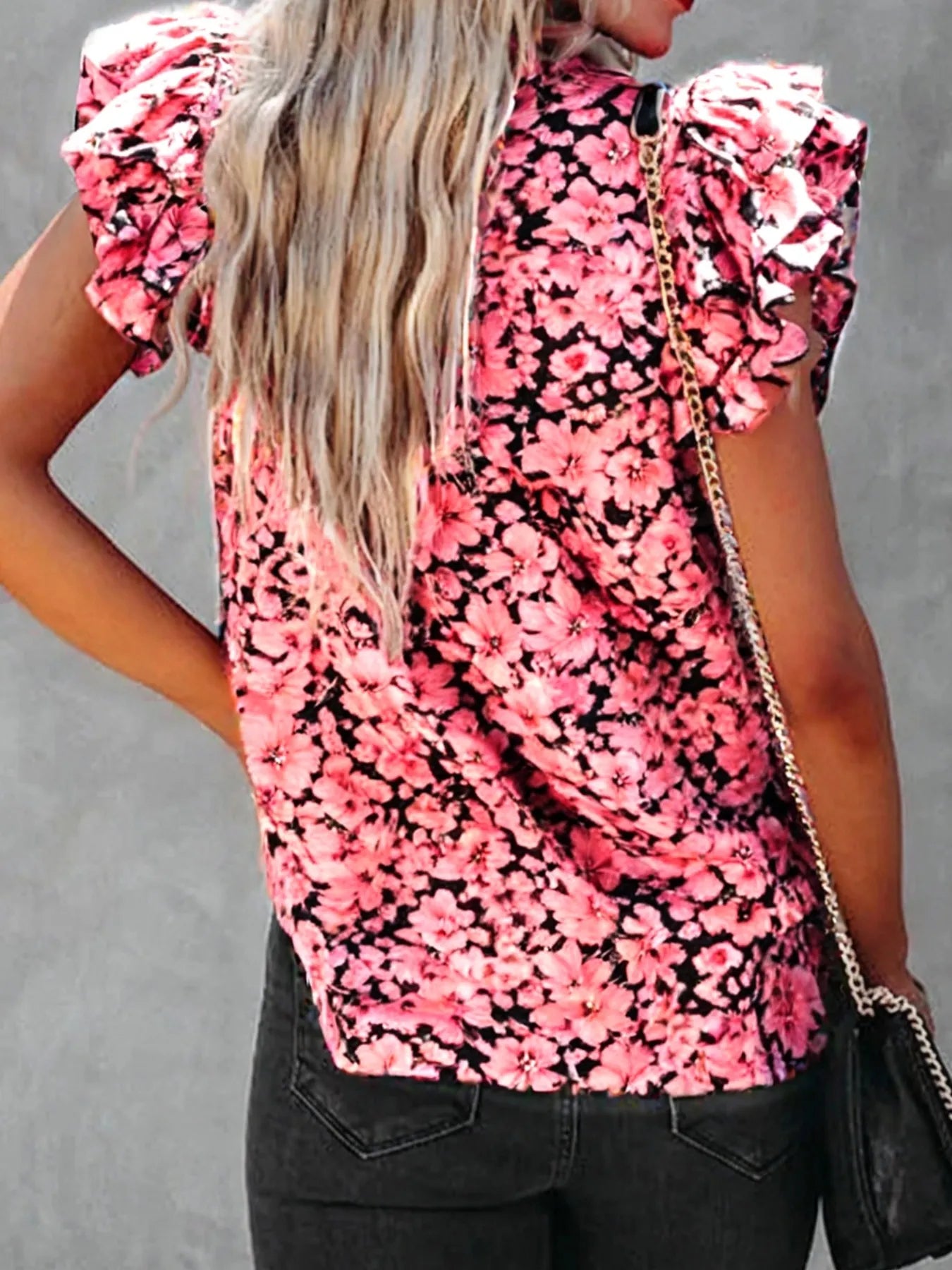 Ruffle Sleeve Notched Blouse - Velora Luxury Fashion