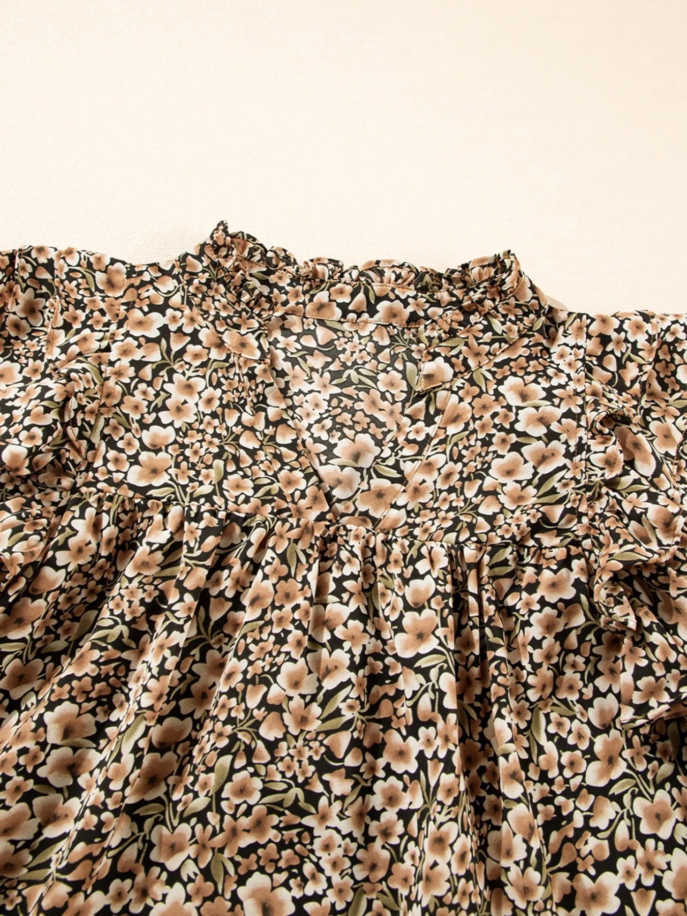 Ruffle Sleeve Notched Blouse - Velora Luxury Fashion