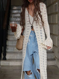 Ruffled Hem Openwork Longline Cardigan - Velora Luxury Fashion