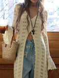 Ruffled Hem Openwork Longline Cardigan - Velora Luxury Fashion