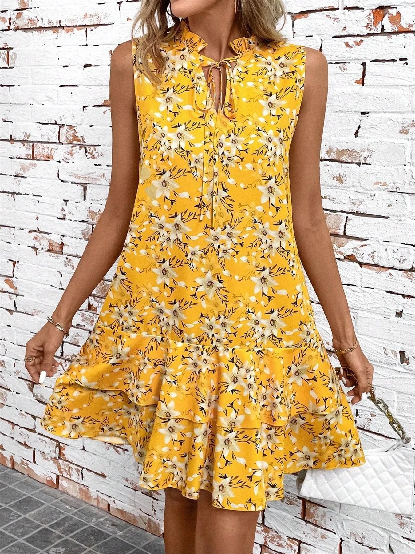 Ruffled Hem Sleeveless Mini Dress - Velora Luxury Fashion