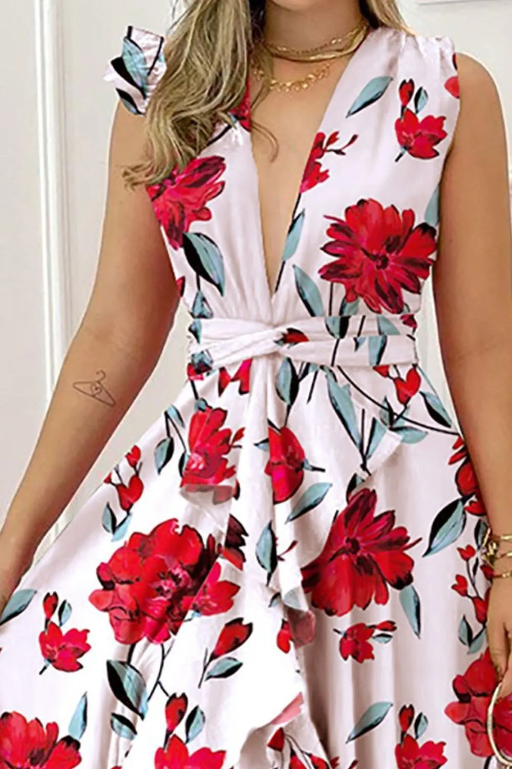 Ruffled Plunge Sleeveless Maxi Dress - Velora Luxury Fashion