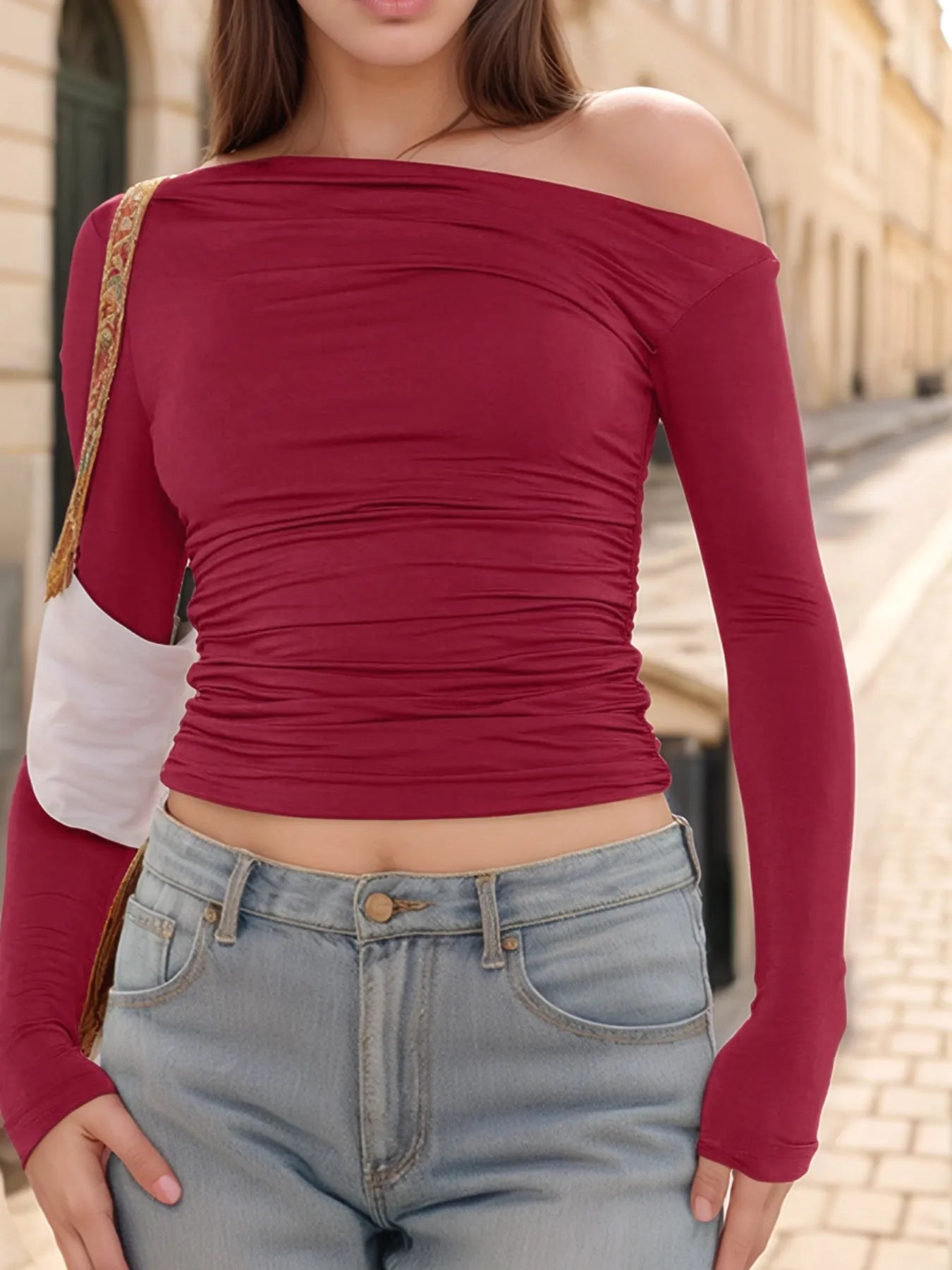 Ruffled Single Shoulder T-Shirt - Velora Luxury Fashion