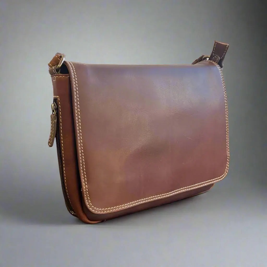 Rugged Earth Full Grain Leather East-West Organizer Bag - Velora Luxury Fashion