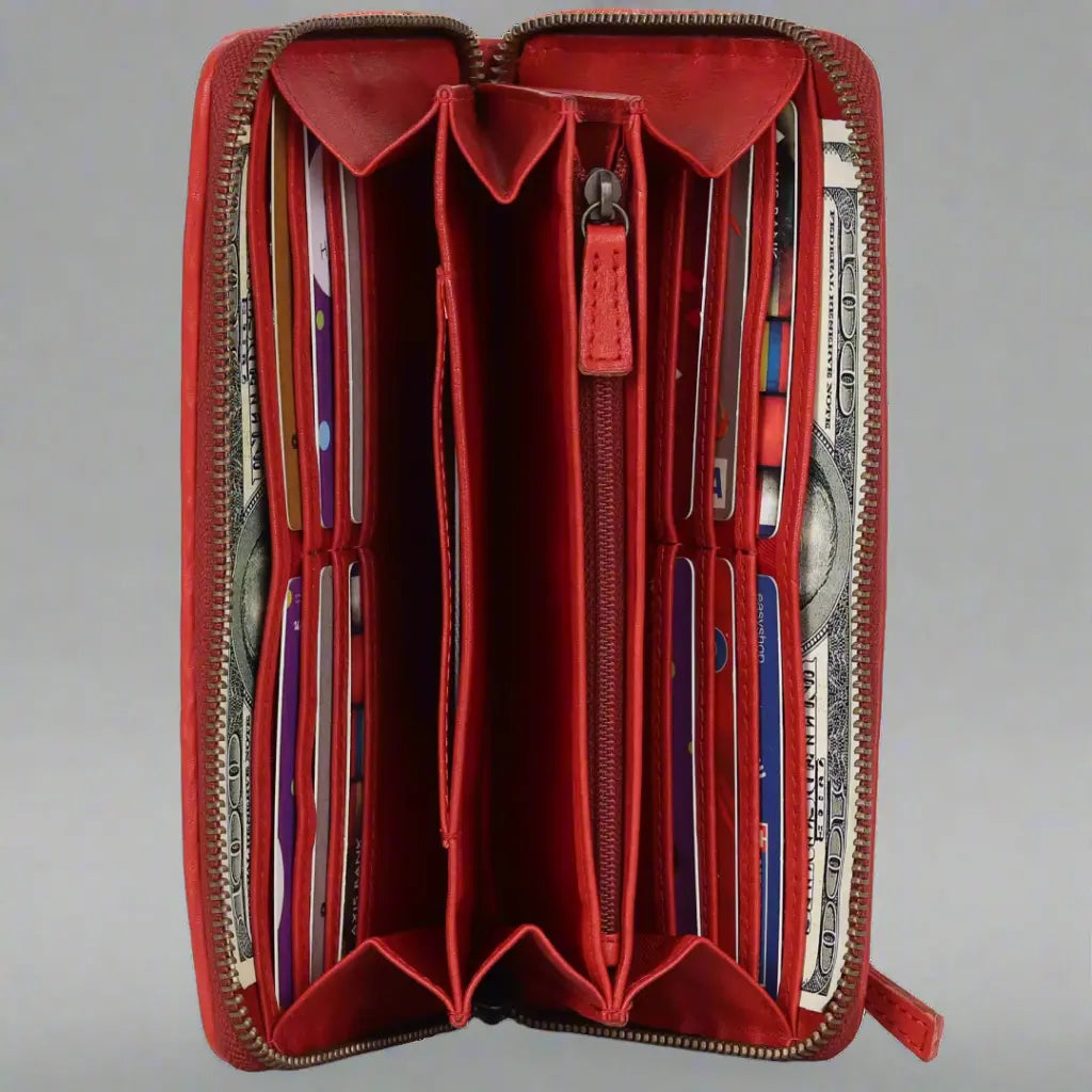 Rugged Earth Women's Wallet Zip Around Whip Stitch - Velora Luxury Fashion
