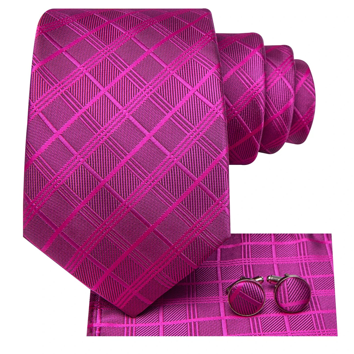 Hi-Tie Striped Rose Blue Pink Business Mens Tie 8.5cm Jacquard Necktie Accessorie Daily Cravat Wedding Party Hanky Cufflink Set - Velora