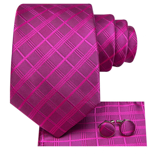 Hi-Tie Striped Rose Blue Pink Business Mens Tie 8.5cm Jacquard Necktie Accessorie Daily Cravat Wedding Party Hanky Cufflink Set - Velora