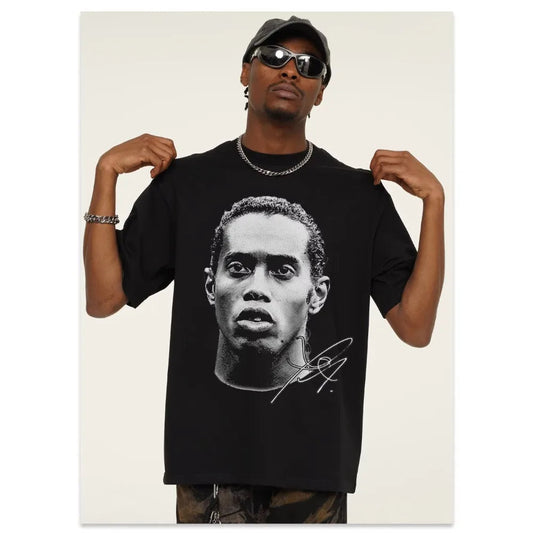 Ronaldinho Head Printed Short Sleeve Fashion Brand Crew-neck Cotton Casual Breathable High Quality Men's Women's T-shirt Velora