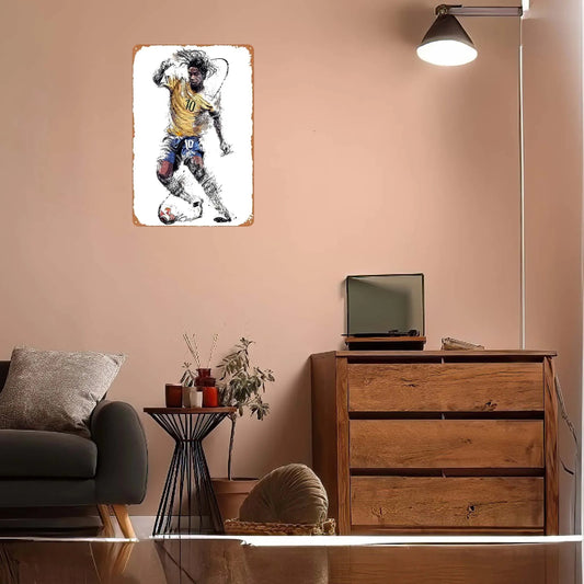 Ronaldinho Sign Sports Poster Metal Wall Art of Murals Vintage Metal Tin Sign Plaque for Wall Art Decoration Man Cave Retro Home Velora