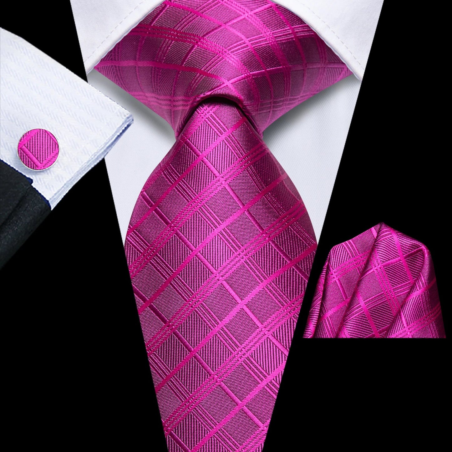 Hi-Tie Striped Rose Blue Pink Business Mens Tie 8.5cm Jacquard Necktie Accessorie Daily Cravat Wedding Party Hanky Cufflink Set - Velora