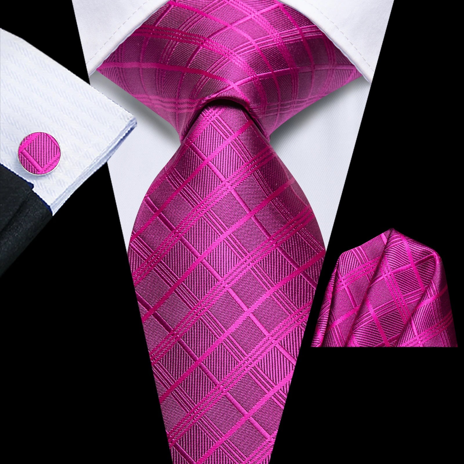 Hi-Tie Striped Rose Blue Pink Business Mens Tie 8.5cm Jacquard Necktie Accessorie Daily Cravat Wedding Party Hanky Cufflink Set - Velora