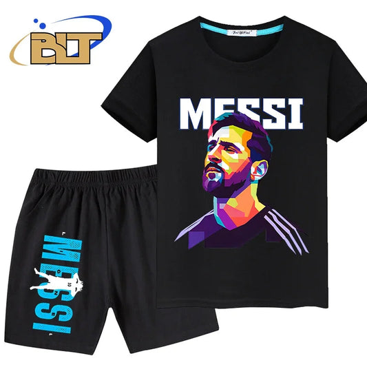 messi avatar printed kids sports suit summer pure cotton T-shirt shorts 2-piece set suitable for boys and girls Velora