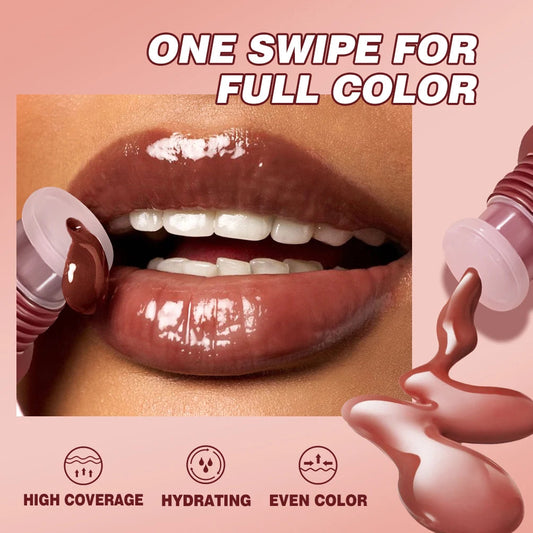 Nude Brown Plumping Lip Gloss Moisturising Colored Lip Oil Transparent Fullness Lips Tint Soft Tube Make Up Beauty Lips Care 12g - Velora