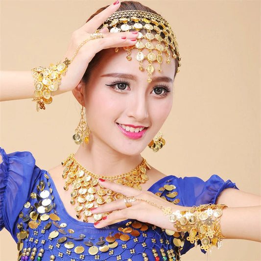 Indian Dance Accessories Necklace Headwear Earrings Bracelet Hair Band Jewelry Set Women's Party Jewelry Gifts Velora