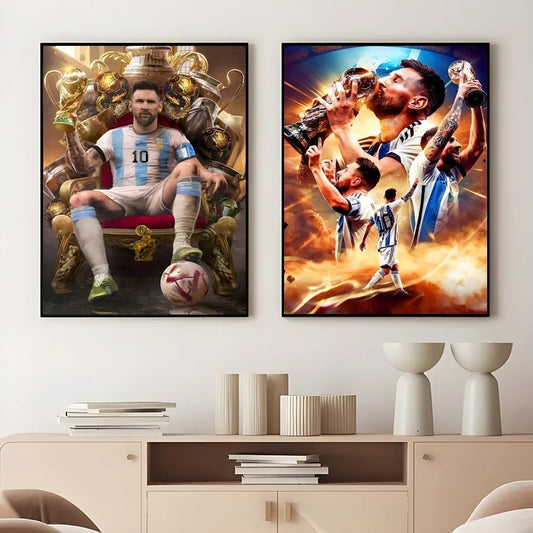 1PC Football Star Popular Character M-Messi Poster Sticky Wall Art Printing Waterproof Home Living Bed Room Bar Aesthetic Decor Velora