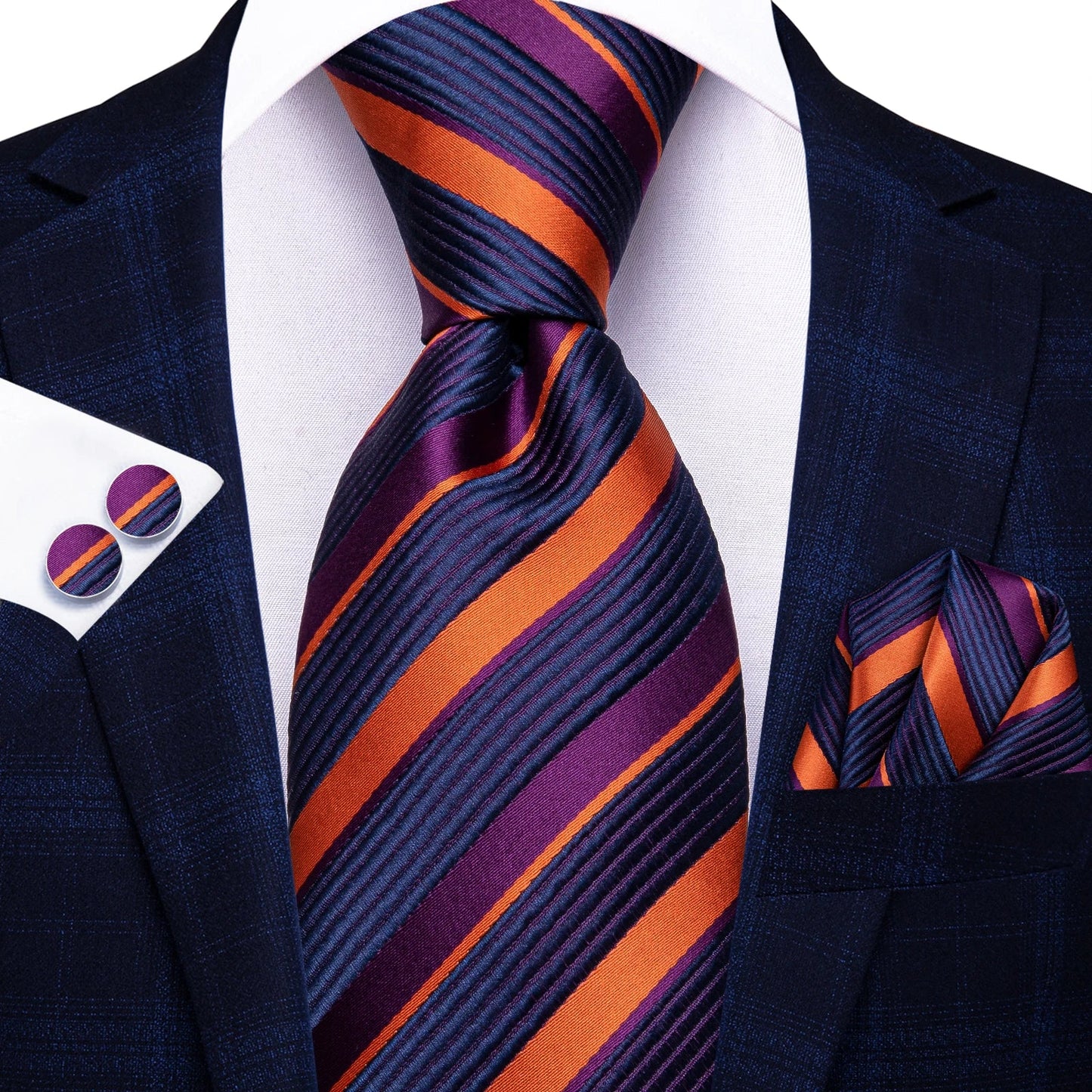 Hi-Tie Striped Rose Blue Pink Business Mens Tie 8.5cm Jacquard Necktie Accessorie Daily Cravat Wedding Party Hanky Cufflink Set - Velora