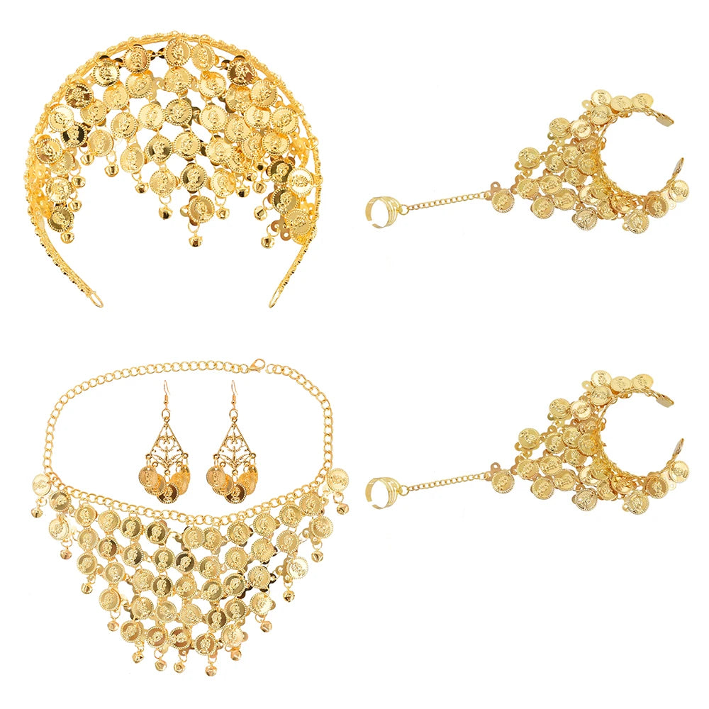 Indian Dance Accessories Necklace Headwear Earrings Bracelet Hair Band Jewelry Set Women's Party Jewelry Gifts Velora