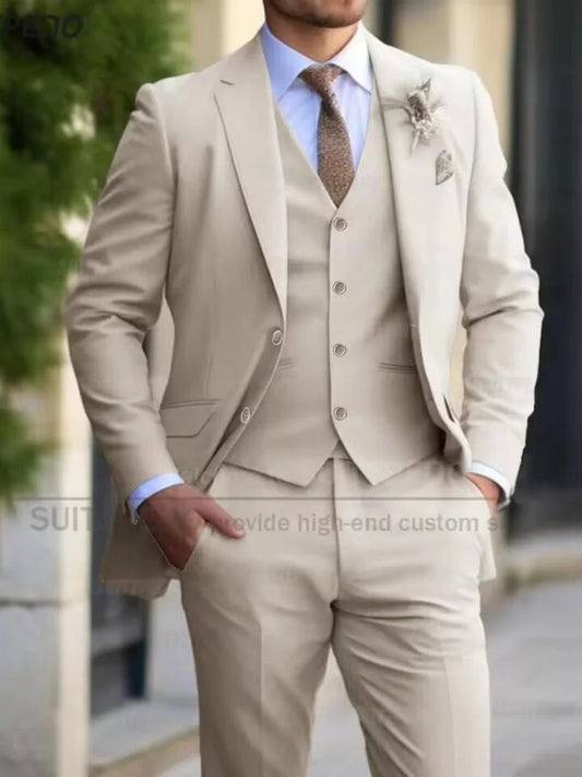 Slim Fit Suit Sets For Men Wedding Banquet Groomsman Elegant Formal Vest Pants Three Pieces Fashion Male Classic Outfits Velora